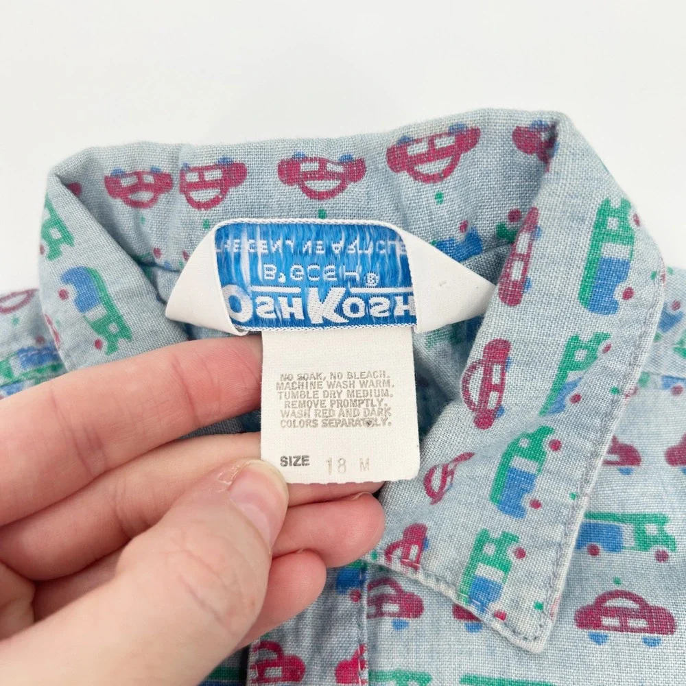 OshKosh B'Gosh Boys Vintage Made In USA 80s Car Print Long Sleeve Shirt Size 18M